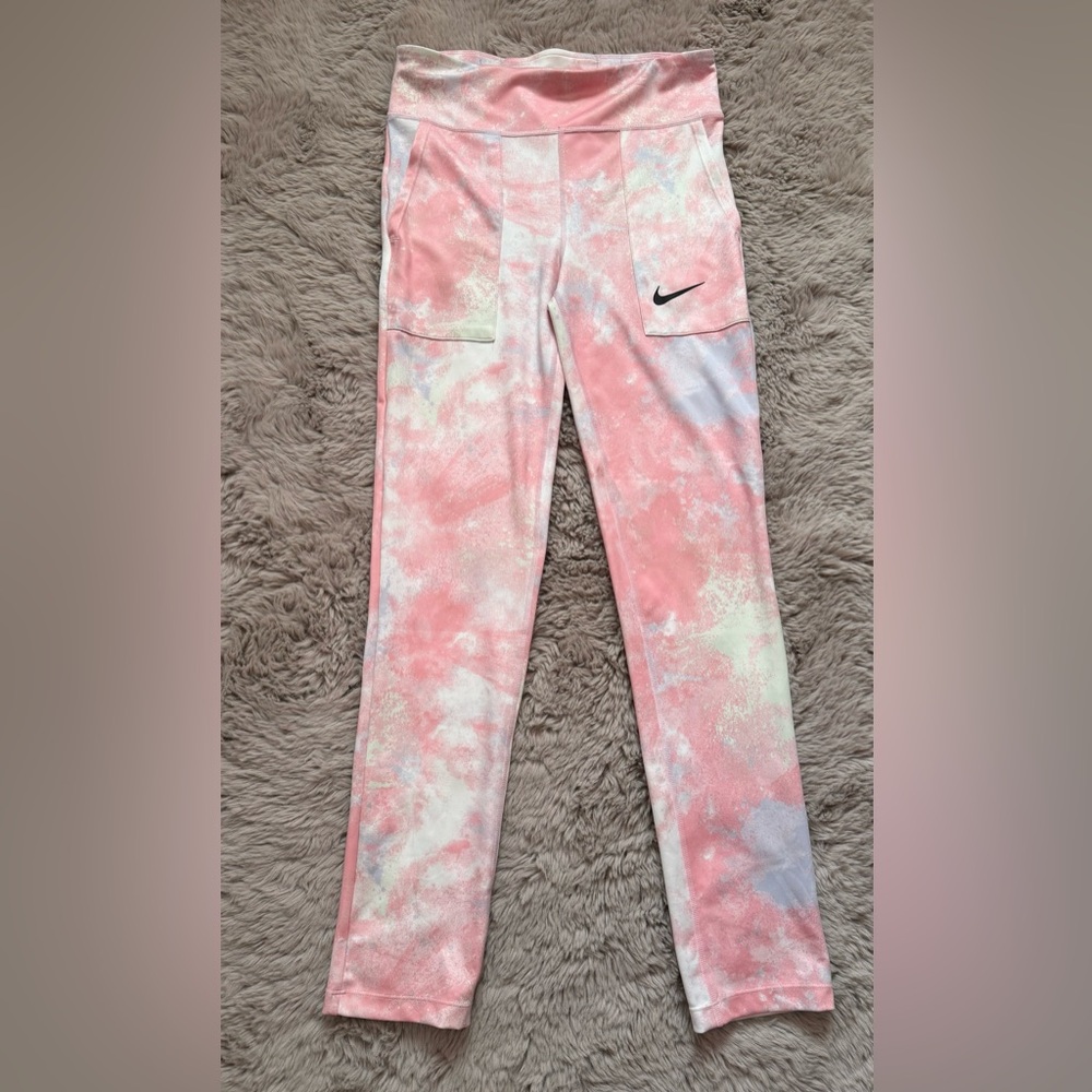 Nike Pink and White Tie-Dye Leggings